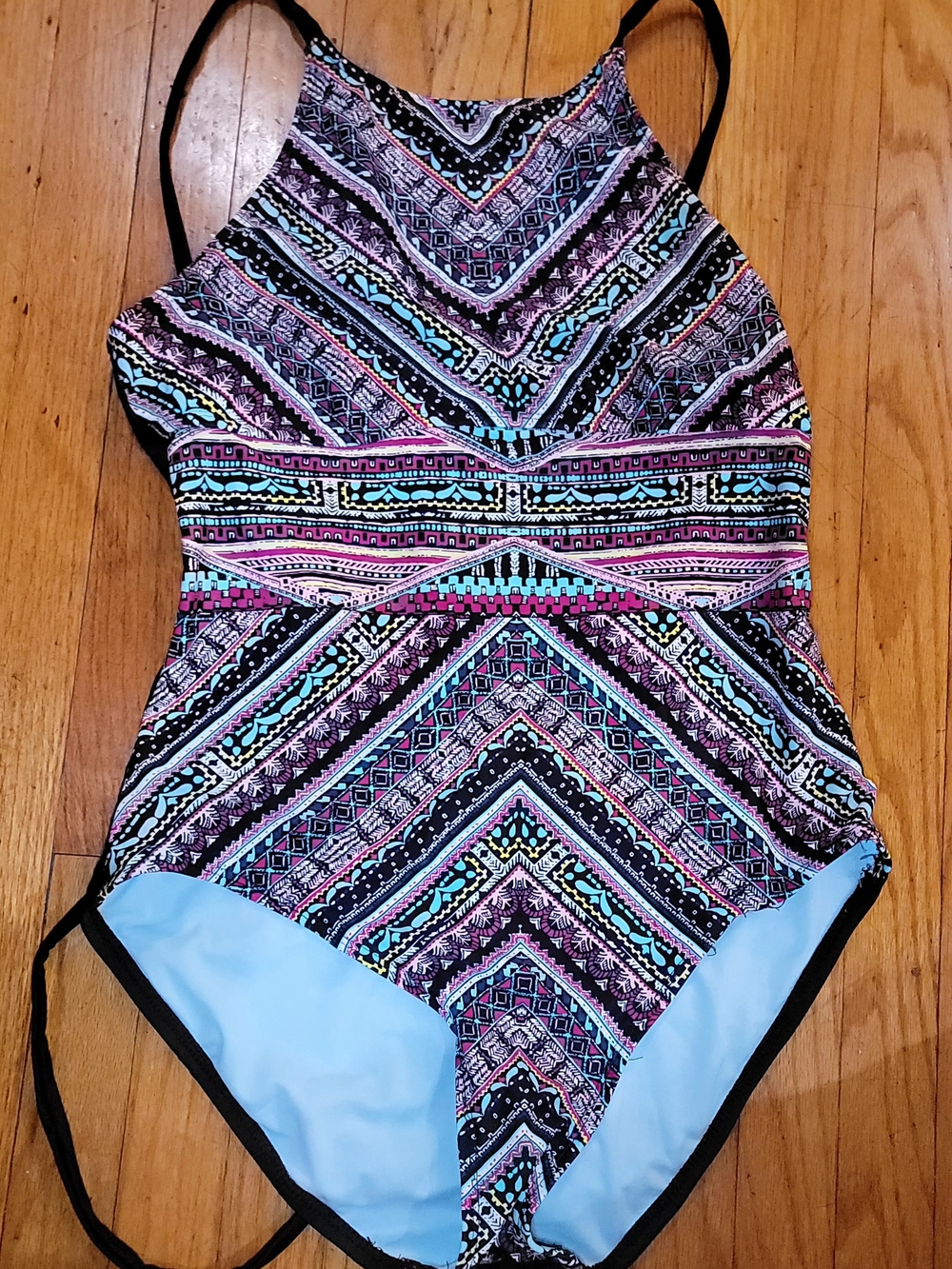 Mossimo Supply Co. Black Multi-Color Geometric One-Piece Swimsuit